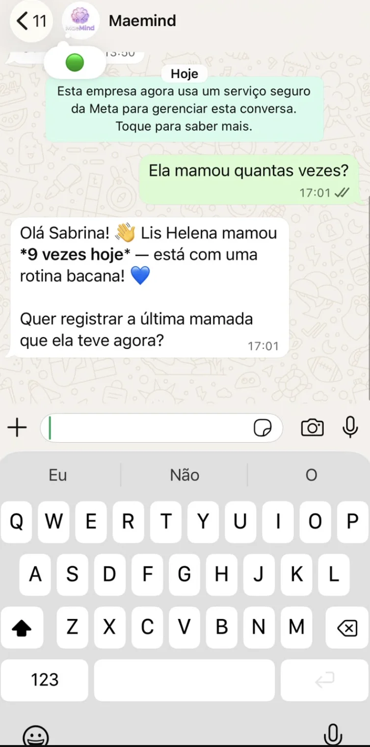 Print real de uma conversa com a Mind no WhatsApp